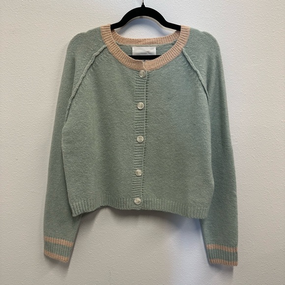 &merci Sweaters - Elegant Mint and Beige Women's Cardigan